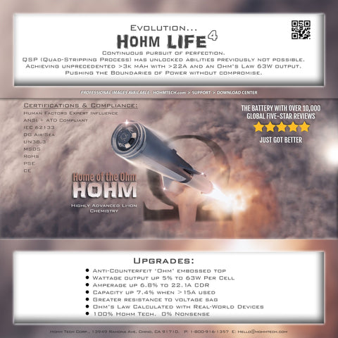 Hohm Tech "Hohm Life 4" Battery 18650 (Single) - WholesaleVapor.com