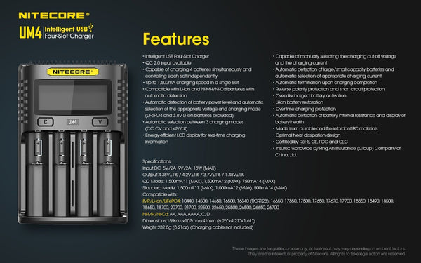 Nitecore UM4 Four-Slot Intelligent Charger - WholesaleVapor.com