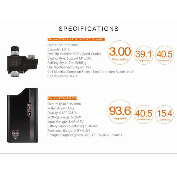 Sigelei SnowWolf WOCKET Pod System (Pod & Mod Sold Together,Packaged Separately) - WholesaleVapor.com